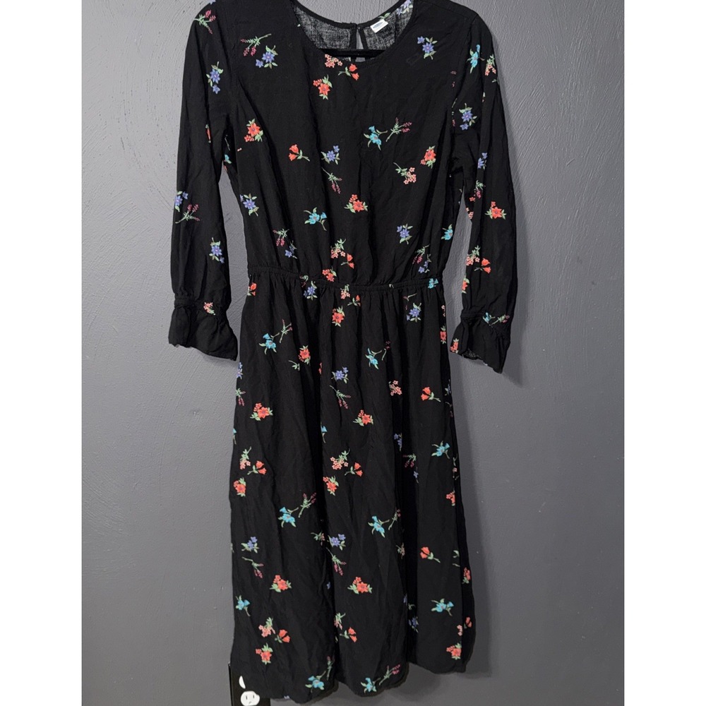 Old Navy Floral Midi Dress Long Sleeve Size M Black Casual Cottagecore